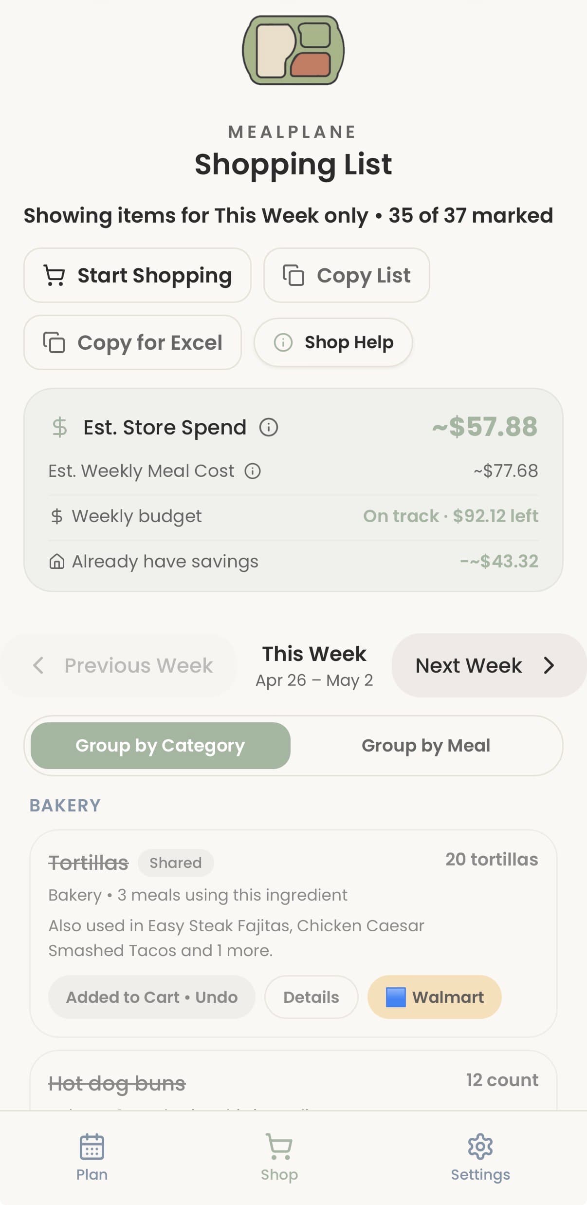 Shop from the household plan
